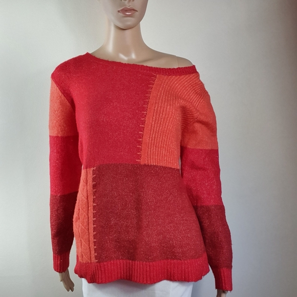 NWOT Rockmans crew neck colour block sweater- red/orange size medium New - Picture 4 of 6